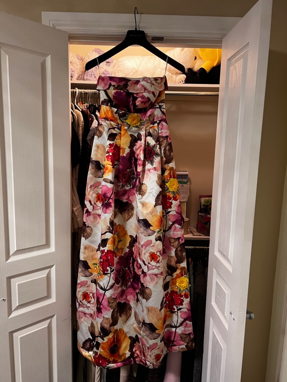 Philipp Plein Strapless Floral Maxi Dress in Ivory, Pink, Yellow & Brown